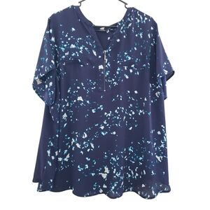 Apt. 9 Women's Blue and White Patterned Blouse